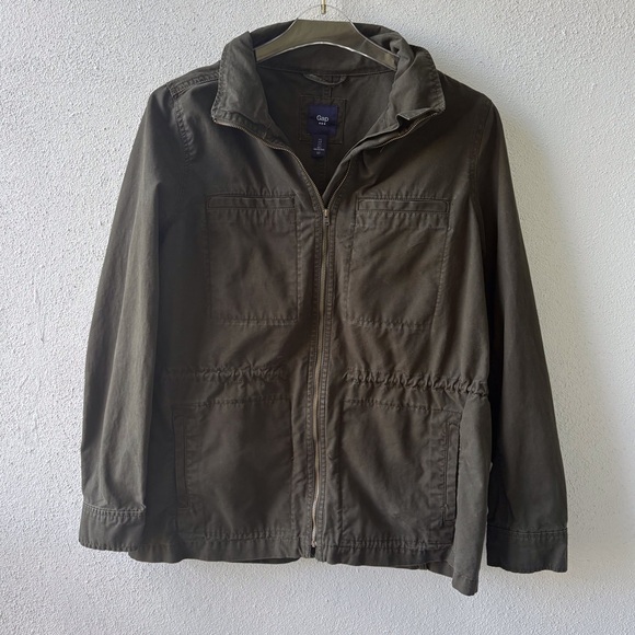 GAP Jackets & Blazers - Gap Army Green Military Style Jacket Size L
Pockets Drawstring Grunge Utility